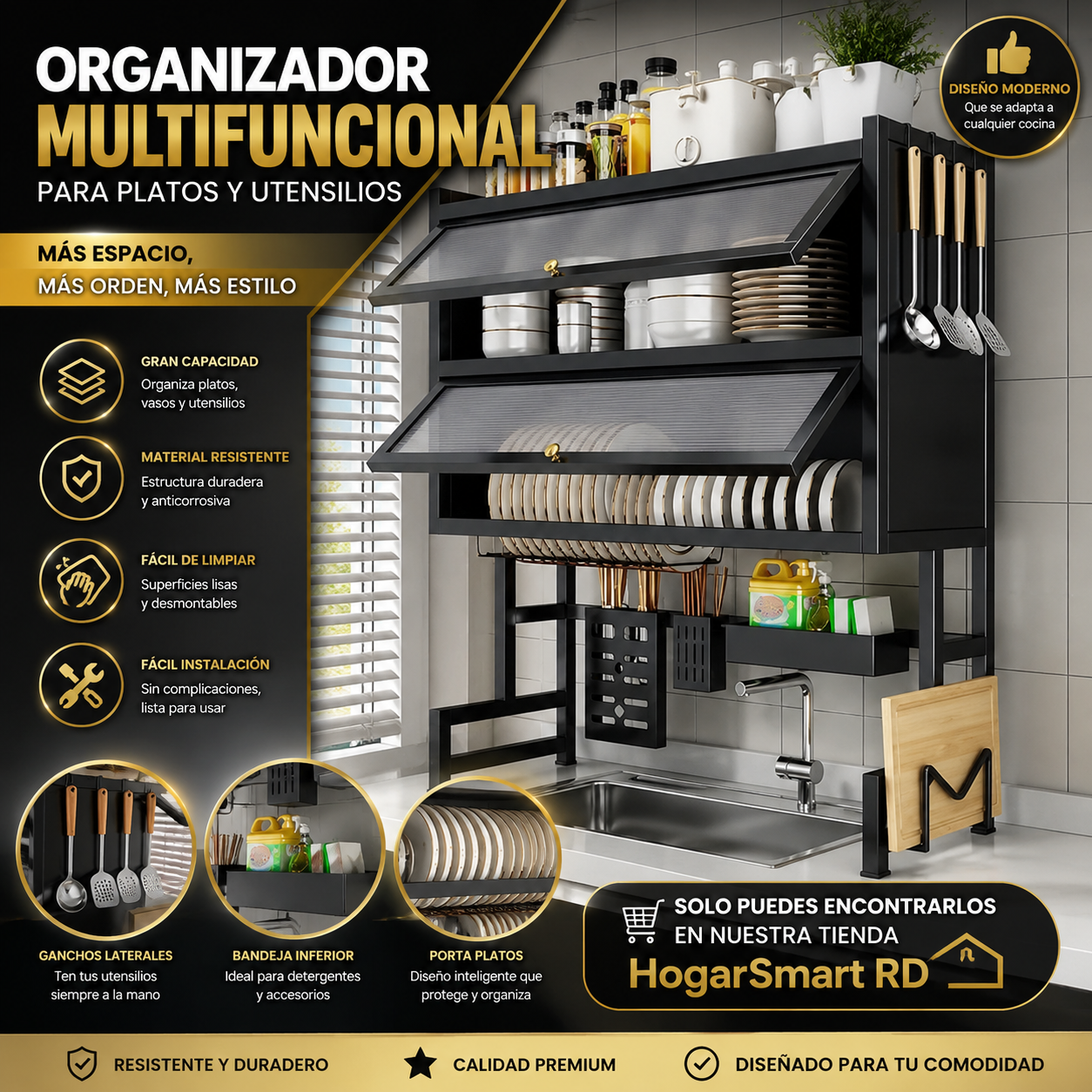 ORGANIZADOR DE COCINA 2 NIVELES CON TAPA