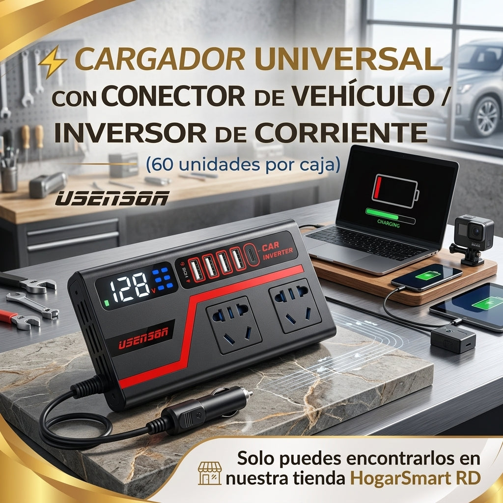 Inversor de Corriente y Cargador Universal para Vehículo 2 en 1